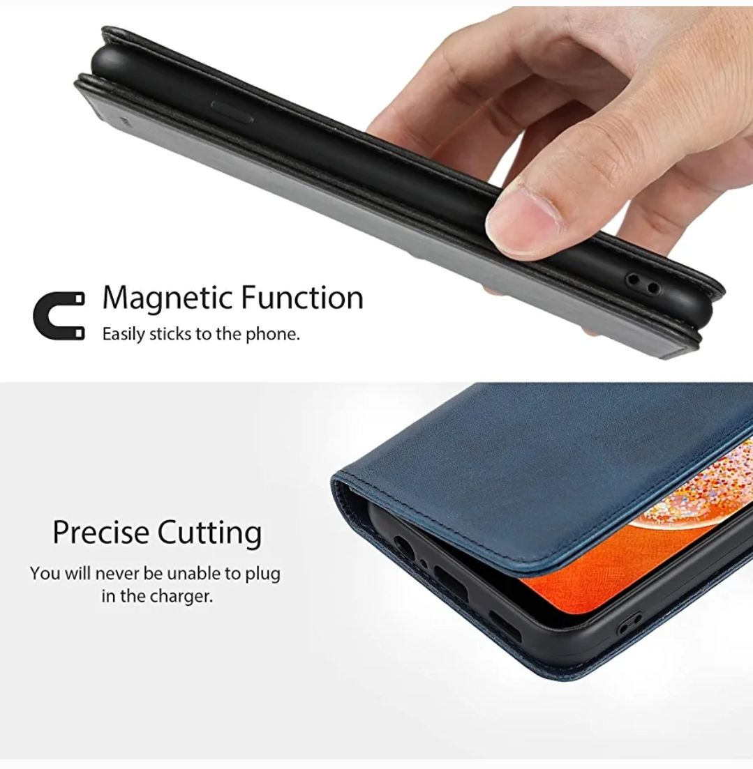 Magnetic Flip Leather Wallet Case for Samsung Galaxy A56 5G | Card Holder Stand Cover with RFID Protection - Black / Blue