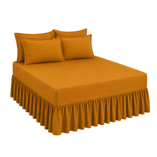 Queen Size Frilled Fitted Sheet Set with 4 Pillow Covers – Soft Ruffled Bed Sheet Set