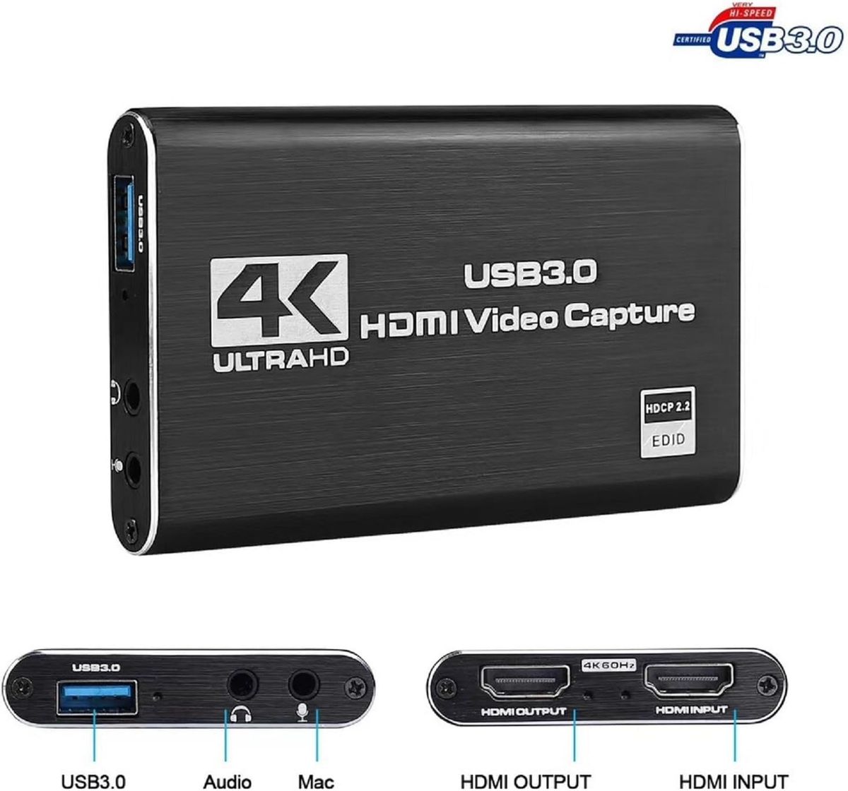 4K USB 3.0 HDMI Video Capture Card with HDMI Loop Out | Ultra HD Capture Device for Live Streaming & Recording