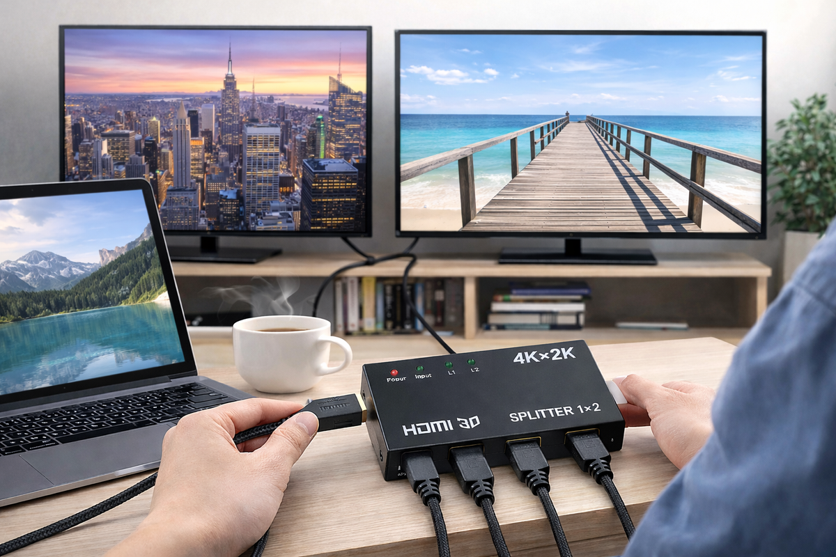 HDMI 4K 1x2 Splitter | 1 Input 2 Output HDMI Splitter Adapter | Ultra HD 4Kx2K Dual Display HDMI Signal Distributor | HDMI 1.4