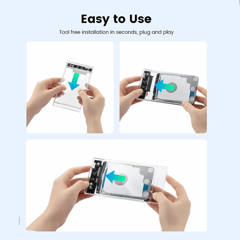 2.5 Inch SATA USB 3.0 Hard Drive Enclosure | Transparent External HDD & SSD Case for 7mm/9.5mm SATA Drives - SE-L133