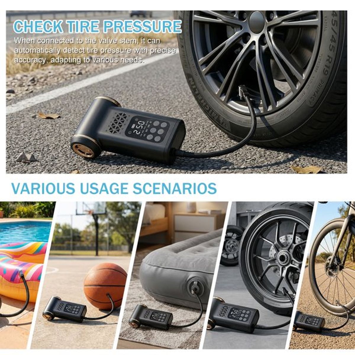 4-in-1 Cordless Car Vacuum Cleaner & Tyre Inflator – Portable Air Pump, Air Duster Blower with LCD Display