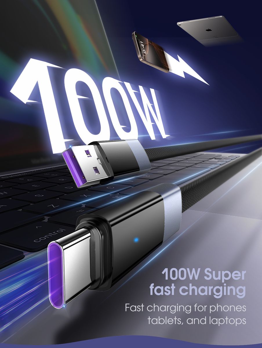 LDNIO LS241Q USB-C to USB-C 100W Fast Charging Cable 1M | PD Fast Charge & 480Mbps Data Sync Nylon Braided Cord