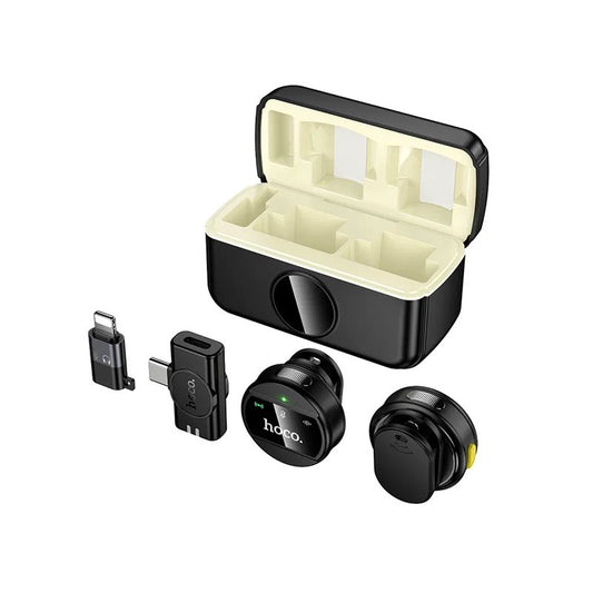 HOCO L22 Dual Wireless Lavalier Microphone | Magnetic & Clip-On Lapel Mic with ENC Noise Cancellation for iPhone, Android, YouTube, TikTok & Live Streaming