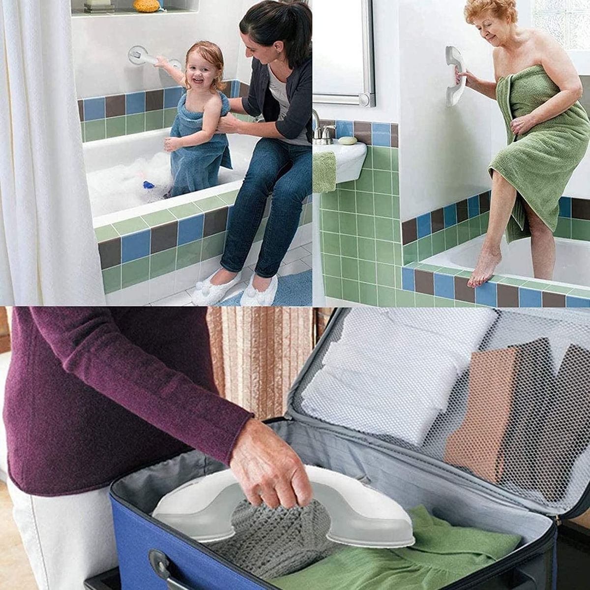 Dual Locking Shower Safety Suction Grab Bar | Heavy Duty Bathtub Safety Handle for Bathroom, Shower & Toilet