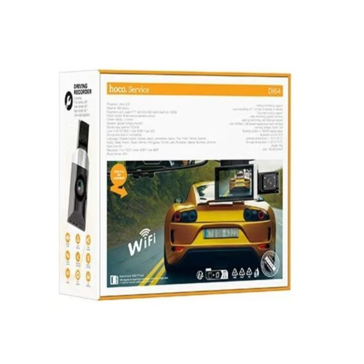 HOCO DI64 Triumph 3-Channel WiFi Car Dash Cam – Front, Interior & Rear Camera with 3" Display