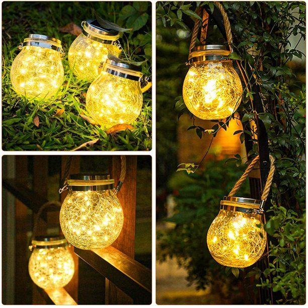 Waterproof Solar Crack Glass Lantern with LED Fairy Lights | Hanging Outdoor Garden Lantern for Patio, Balcony & Christmas Decor