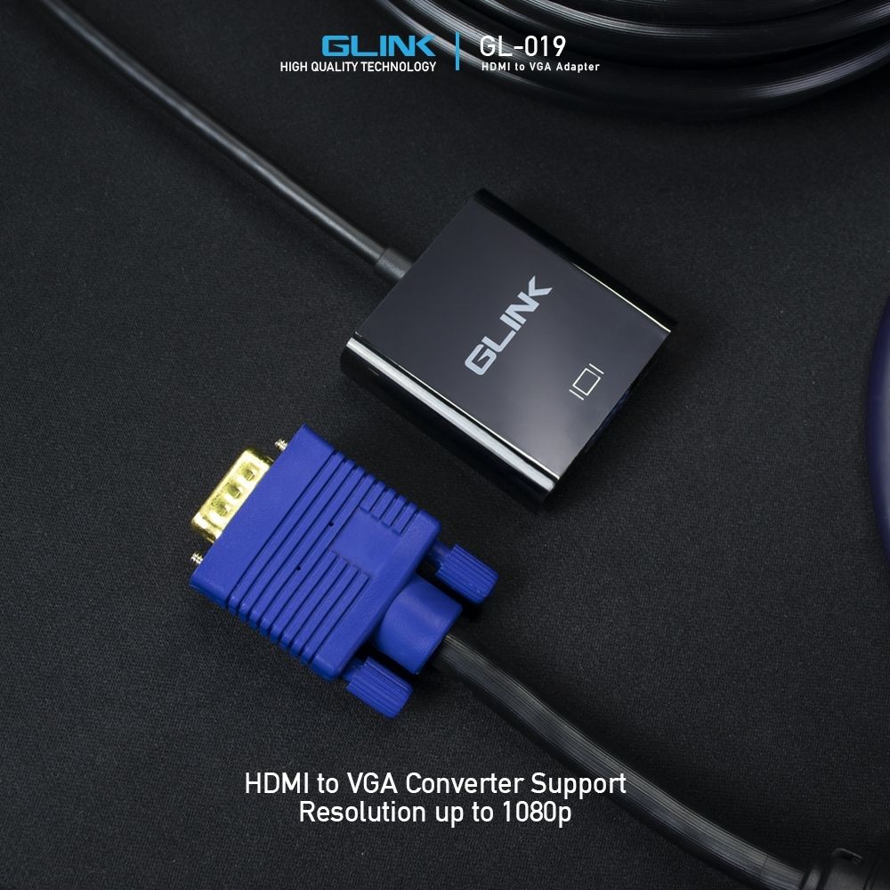 GLINK GL-001 HDMI to VGA Converter with 3.5mm Audio Port | HDMI Male to VGA Female Adapter | Full HD 1080P