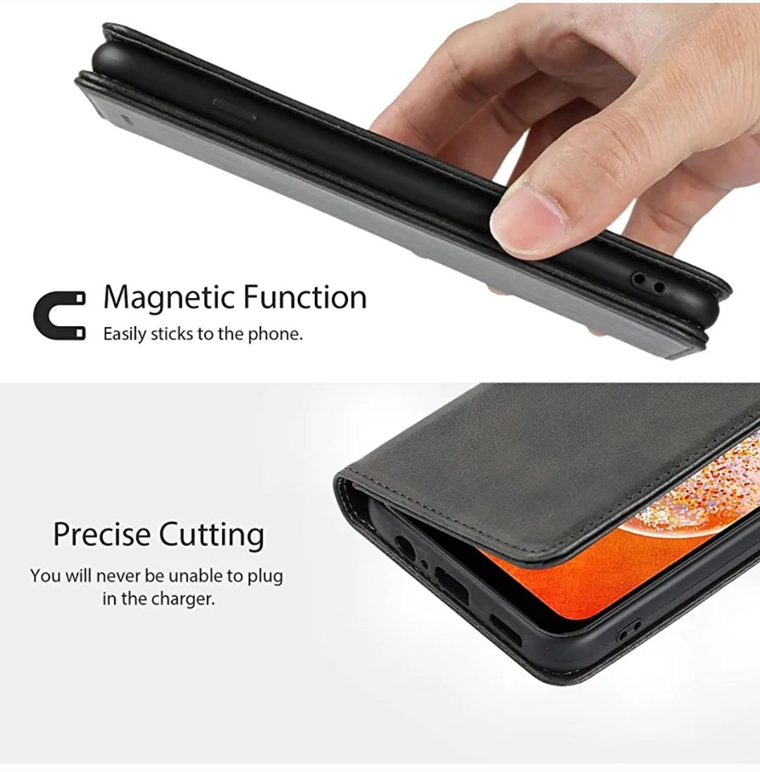 Magnetic Flip Leather Wallet Case for Samsung Galaxy A56 5G | Card Holder Stand Cover with RFID Protection - Black / Blue