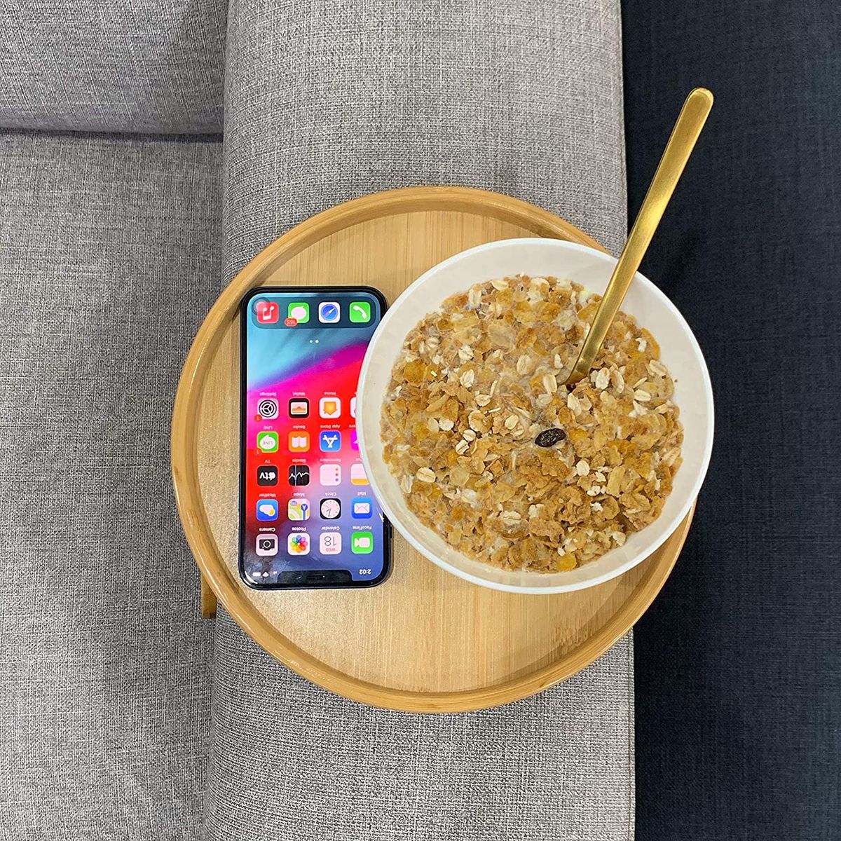Foldable Bamboo Sofa Arm Tray Table | Clip-On Couch Armrest Table for Drinks, Snacks & Remote