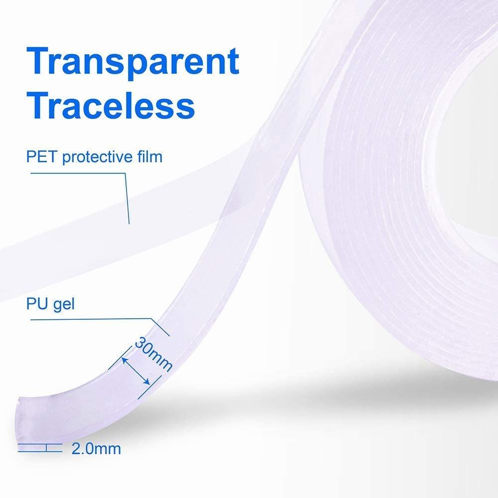 Heavy Duty Nano Grip Tape 2 Pack | Reusable Double-Sided Transparent Adhesive Wall Mount Tape