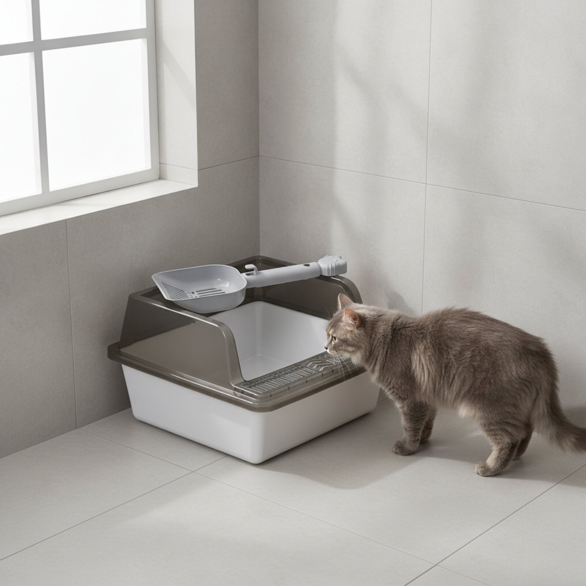 Enclosed Cat Litter Box with Scoop – Covered Kitty Toilet Tray for Cats, White