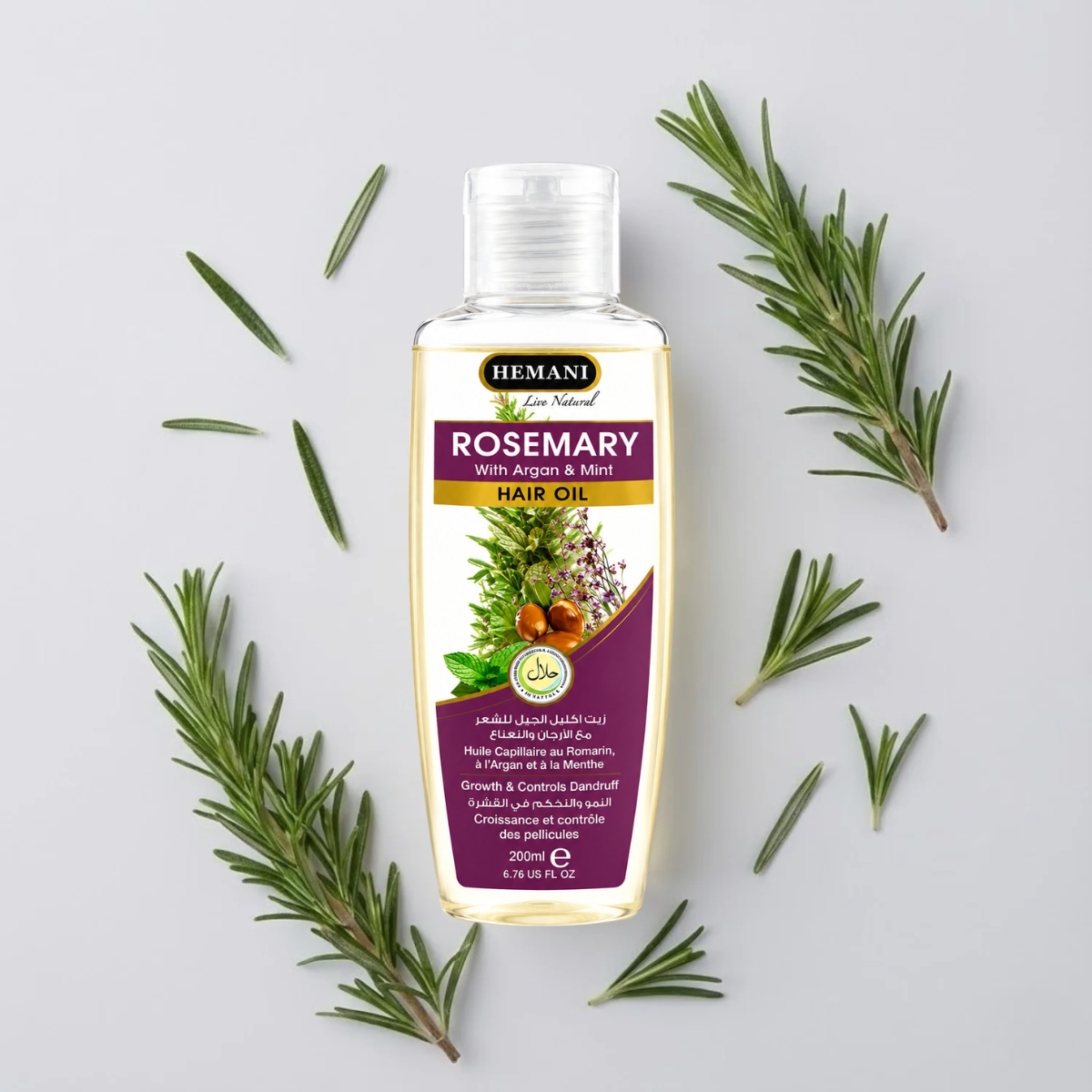Hemani Rosemary Hair Oil with Argan & Mint 200ml | Nourishing Hair & Scalp Oil