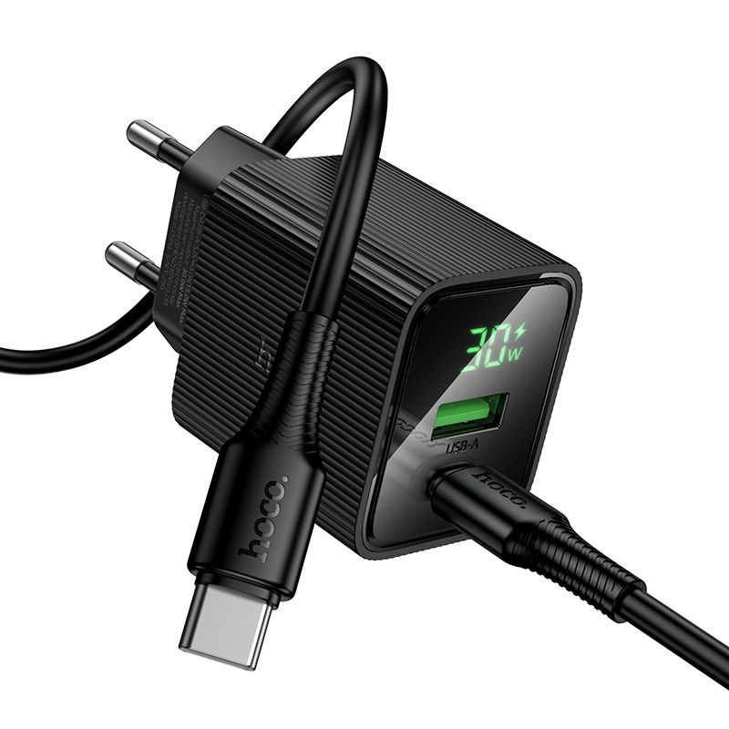 HOCO CS84A 30W Dual Port Fast Wall Charger with USB-C PD & USB-A QC 3.0 | LED Display | EU Plug