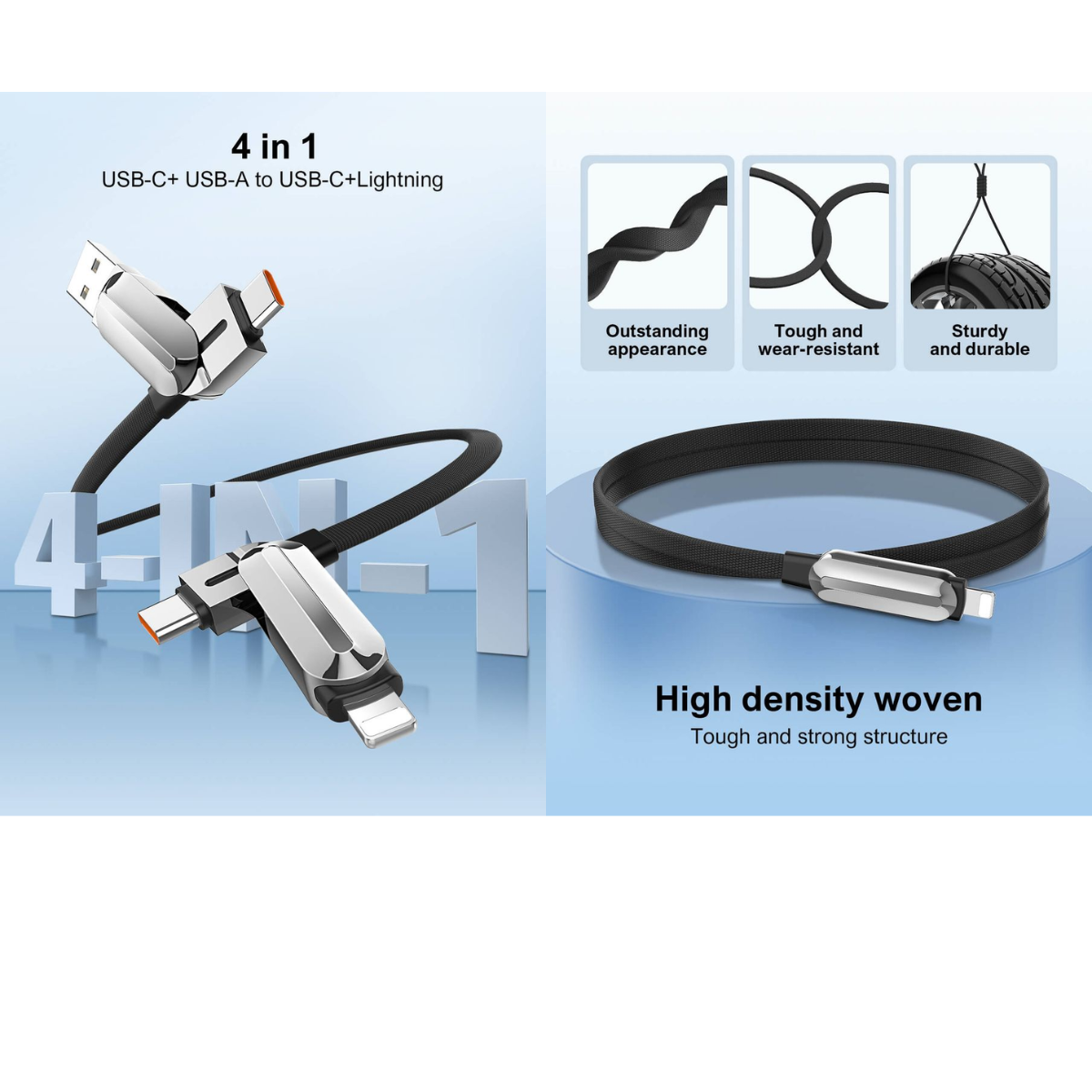 LDNIO LC25 100W 4-in-1 Fast Charging Data Cable | USB-A & USB-C to USB-C & Lightning | PD Fast Charge & Data Sync
