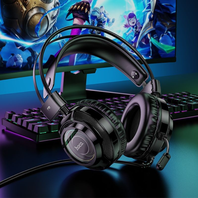 Hoco W110 RGB Wired Gaming Headset with 50mm Drivers, Microphone & 2m Cable – Black
