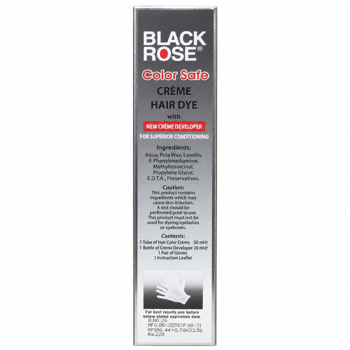 Black Rose Color Safe Crème Hair Dye 45 Black – Permanent Hair Color, 100% Grey Coverage, Ammonia Free
