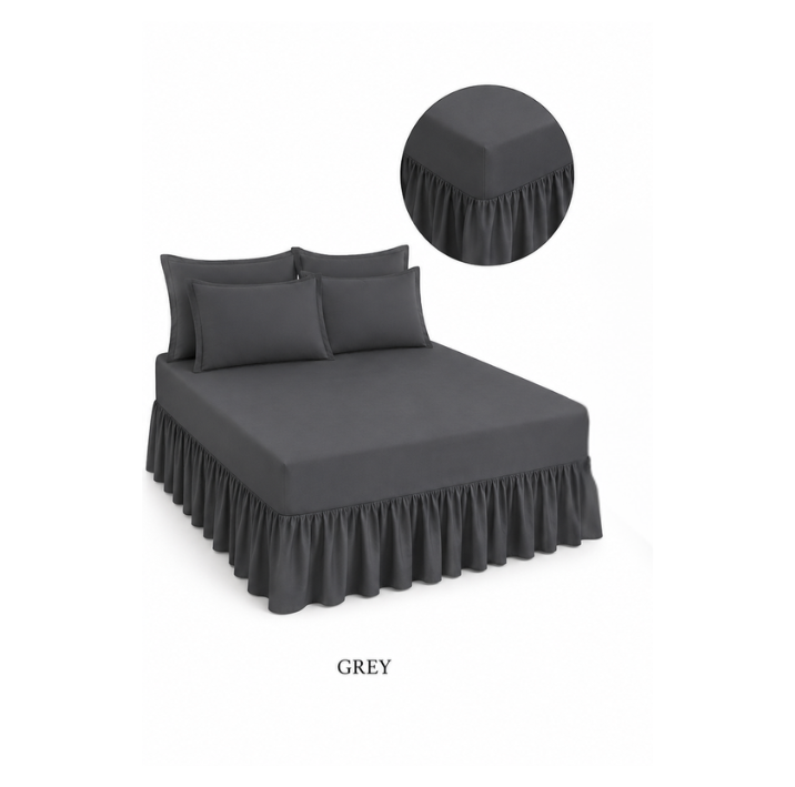 Queen Size Frilled Fitted Sheet Set with 4 Pillow Covers – Soft Ruffled Bed Sheet Set