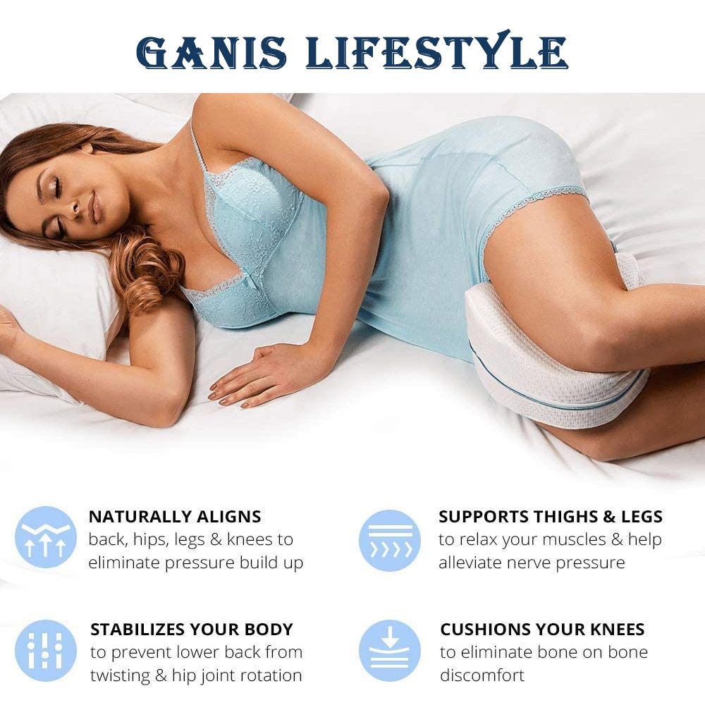 Ganis Memory Foam Knee & Leg Pillow with Washable Cover – Ergonomic Support Cushion