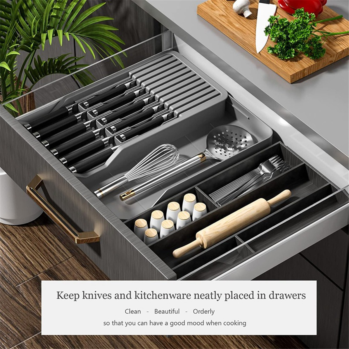 Expandable Kitchen Knife Drawer Organizer Tray | Cutlery & Utensil Storage Holder Insert
