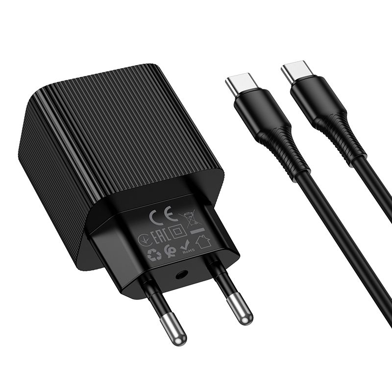 HOCO CS82A 20W PD USB-C Fast Wall Charger with USB-C to USB-C Cable (1M) | Power Delivery Fast Charging Adapter (EU Plug)