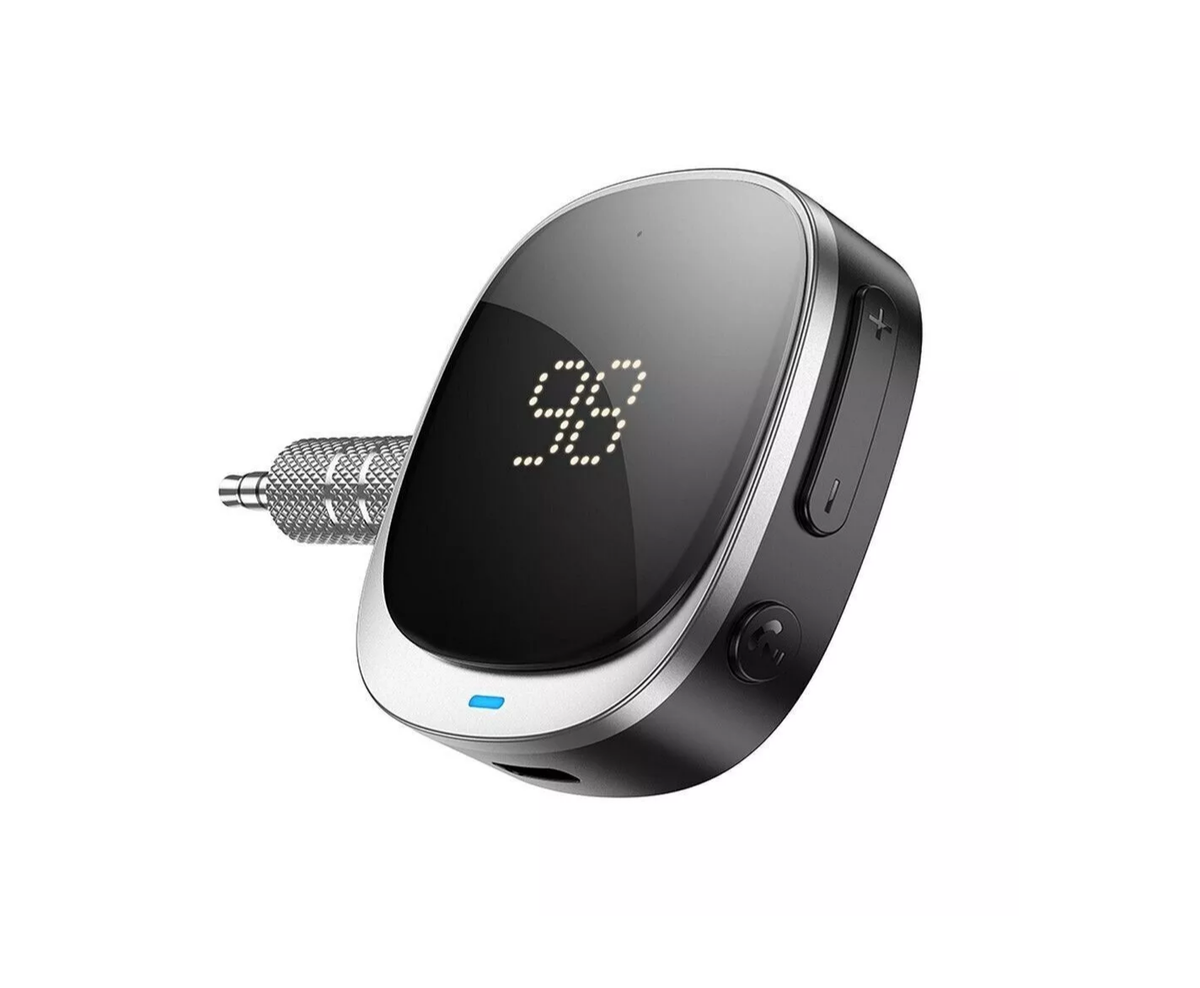 HOCO E80 Travel Bluetooth 5.3 Car AUX Receiver | Wireless 3.5mm AUX Audio Adapter with Hands-Free Calling & LED Battery Display