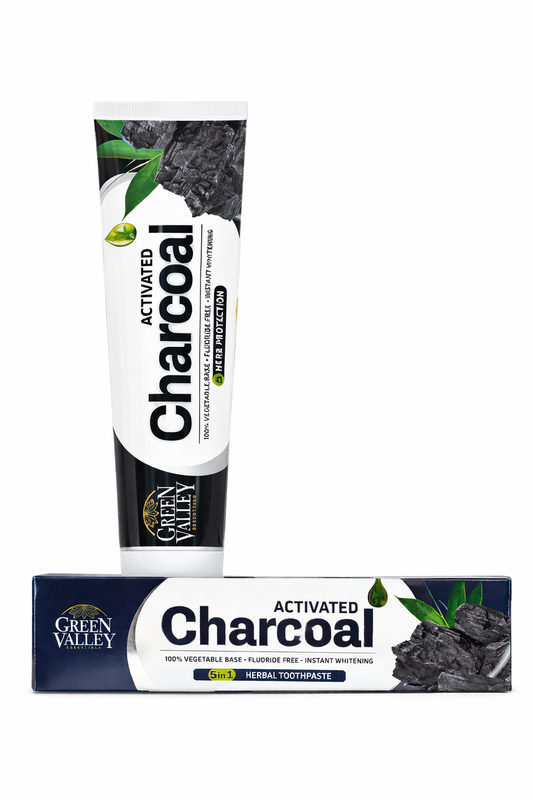 Green Valley Activated Charcoal Toothpaste 185g – Natural Teeth Whitening, Fresh Breath & Herbal Oral Care