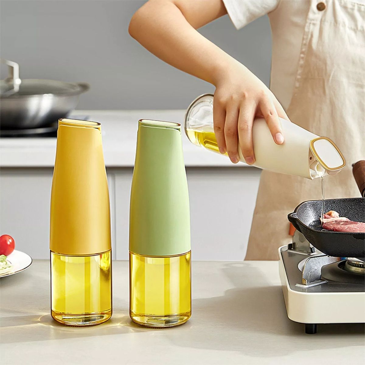 Glass Cooking Oil Dispenser Bottle with Precision Pour Spout | Leakproof Olive Oil & Vinegar Bottle
