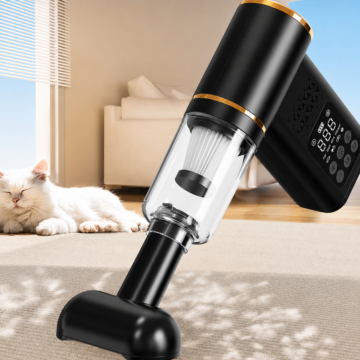 4-in-1 Cordless Car Vacuum Cleaner & Tyre Inflator – Portable Air Pump, Air Duster Blower with LCD Display