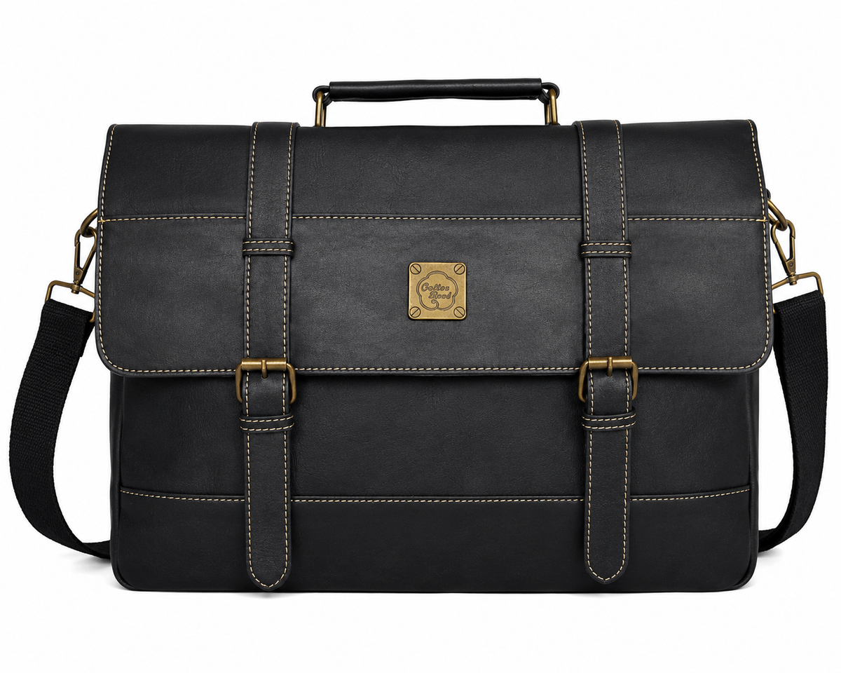 Cotton Road CR827 Laptop Briefcase Messenger Bag for Business Travel - Black