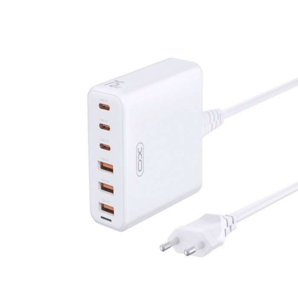 XO C-L133 75W GaN Multi-Port Fast Charger | 3 USB-C + 3 USB-A Desktop Charging Adapter