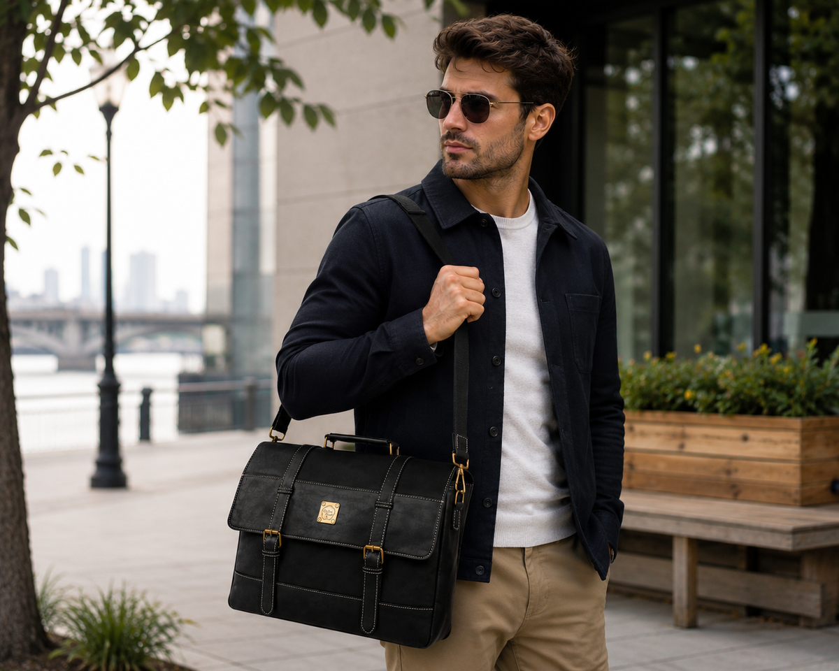 Cotton Road CR827 Laptop Briefcase Messenger Bag for Business Travel - Black