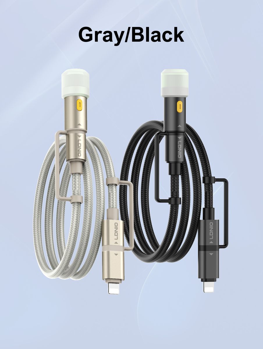 LDNIO LC19 3-in-1 65W Fast Charging Cable 1.2M | USB-C, Lightning & Micro USB LED Charging Cord