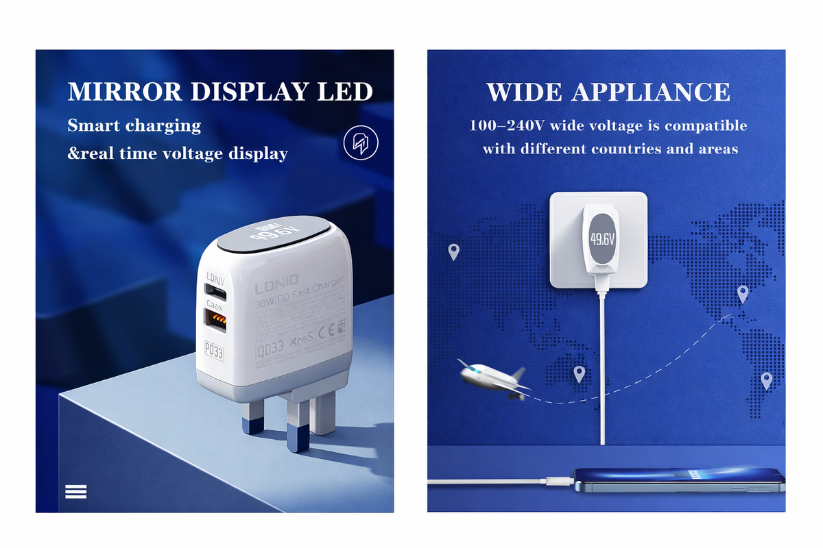 30W Dual Port Fast Wall Charger with USB-C to USB-C Cable | PD & QC 3.0 Fast Charging Adapter (A2522C)