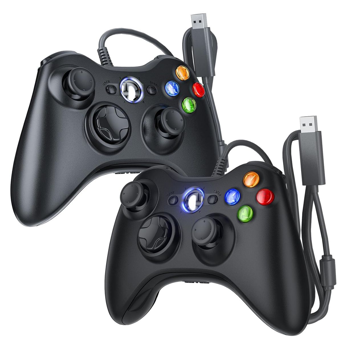 2 Pack Replacement Wired Controllers for Xbox 360 & PC – USB Gaming Gamepads