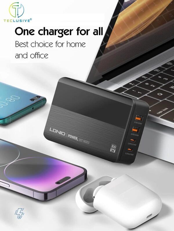 LDNIO A4809C 100W GaN Fast Charger | 4-Port USB-C & USB-A PD QC Desktop Wall Charger with LCD Display
