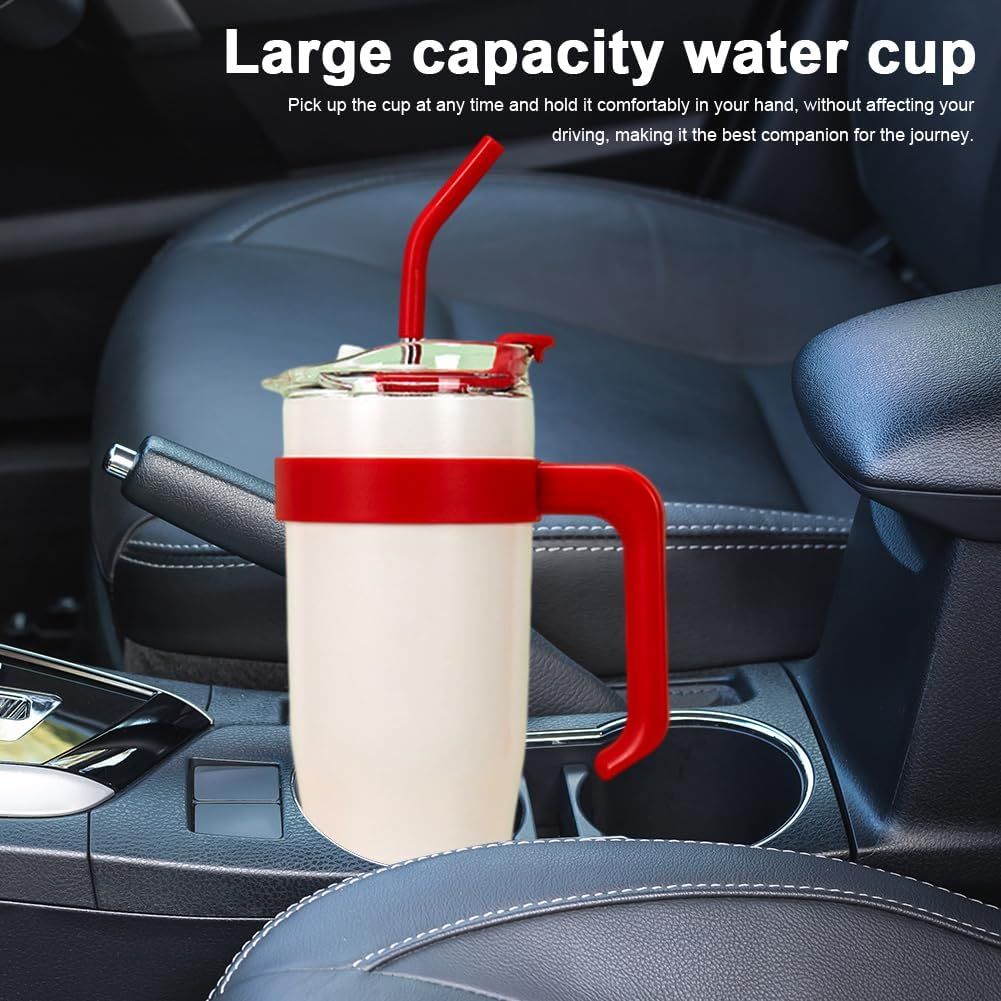 1.2L Double Wall Stainless Steel Insulated Travel Mug with Handle, Straw & Leakproof Lid | Large Vacuum Tumbler