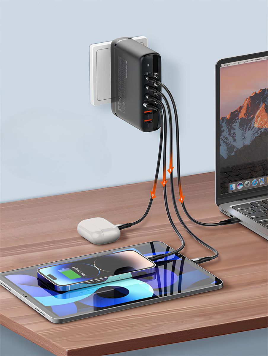LDNIO A6140C 140W GaN Desktop Charging Station | 6-Port Fast Charger with 3 USB-C, 3 USB-A & LED Display - Black