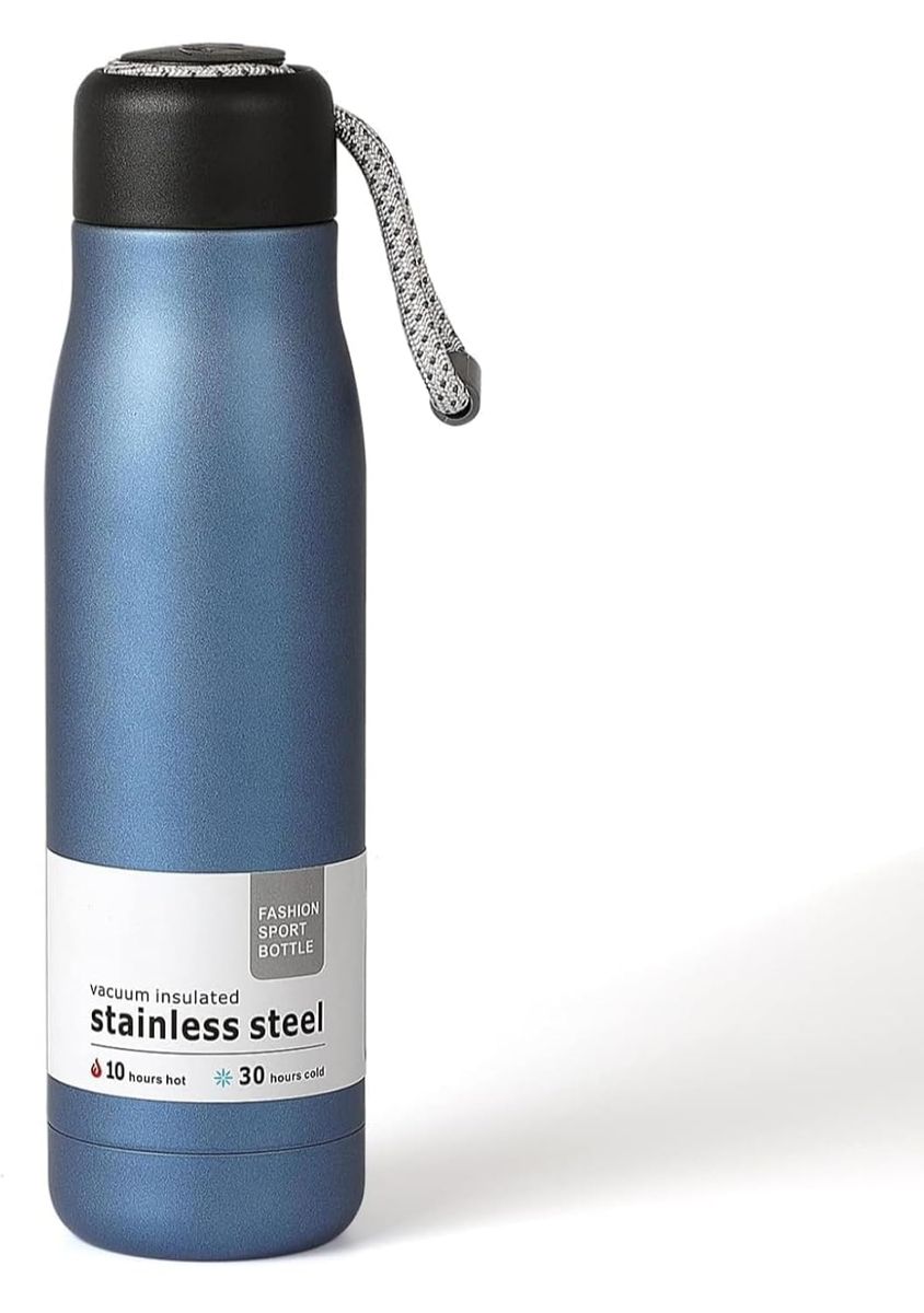 550ml Stainless Steel Vacuum Insulated Water Bottle with Strap | Double Wall Leakproof Flask | BPA Free Travel Bottle - Black