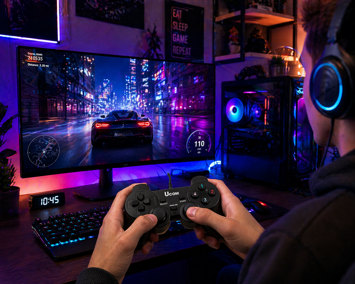 UCOM 2 Pack Wired USB Game Controllers for PC – Dual Analogue Gamepads with Vibration