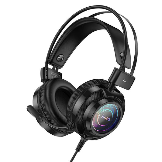 Hoco W110 RGB Wired Gaming Headset with 50mm Drivers, Microphone & 2m Cable – Black