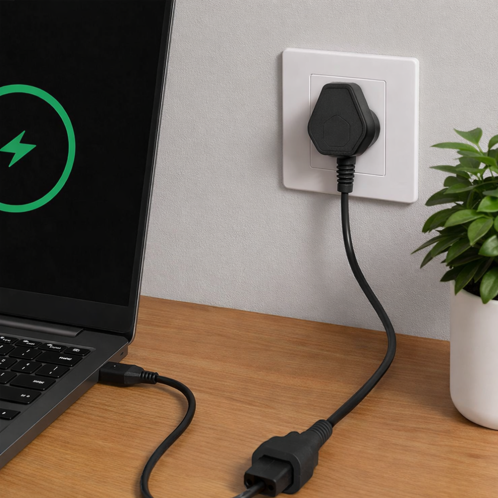 South African 3-Pin Plug to IEC C5 Cloverleaf Laptop Power Cable 1 Metre | Type M to C5 Power Cord for Laptop Chargers, Projectors & Monitors