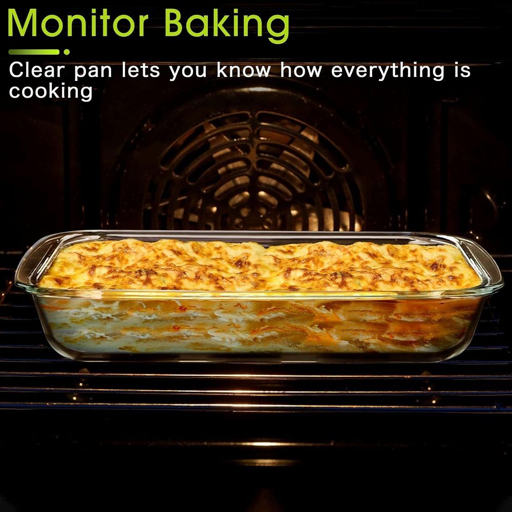 Borosilicate Glass Rectangular Baking Dish 3.0L Oven Safe Casserole Dish for Baking, Roasting & Serving