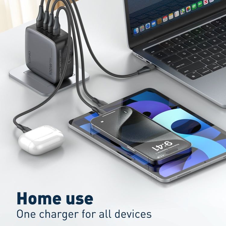LDNIO Q408 100W GaN Fast Charger | 3 USB-C + 1 USB-A Multi-Port PD Wall Charging Station for MacBook, iPhone, Samsung, Laptop - Black / White