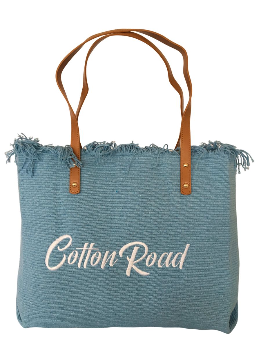 Cotton Road 15L Pure Cotton Tapestry Beach Bag - Black Large Shoulder Tote