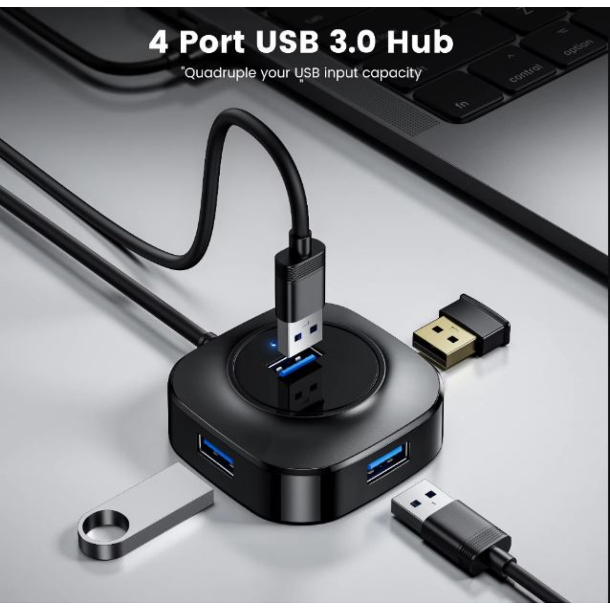 GLINK GL-U02 USB 3.0 4-Port Hub | 5Gbps High-Speed Data Splitter Adapter with 1.2m Cable for Laptop, PC, Mac & USB Devices
