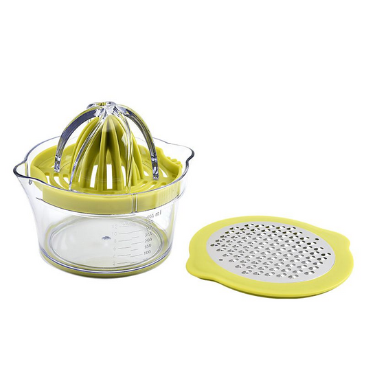 4-in-1 Manual Citrus Juicer with Measuring Cup & Grater | Lemon, Lime & Orange Juice Squeezer - Yellow Green