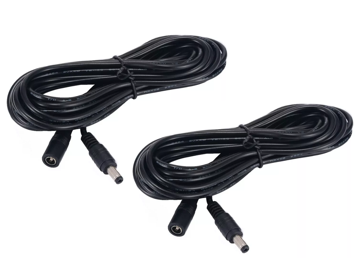 5M DC Extension Power Cable 5.5mm x 2.1mm Male to Female Extension Cord - 2 Pack for CCTV Cameras, LED Strip Lights & DC Power Adapters