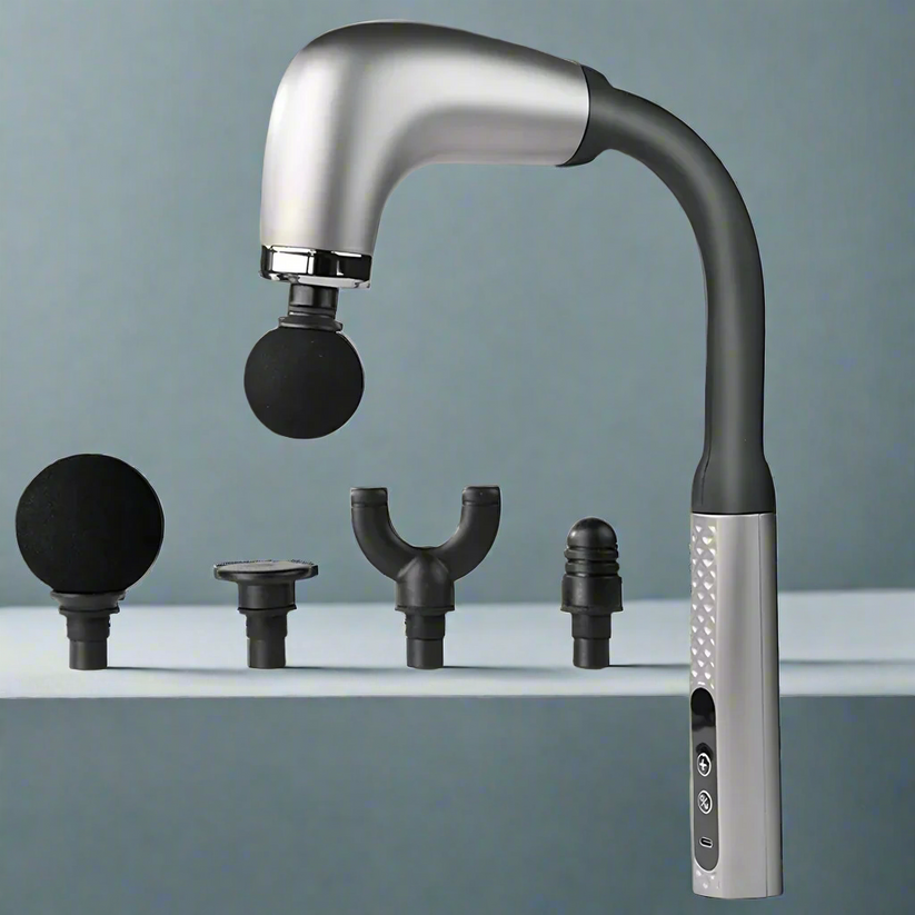 Deep Tissue Massage Gun 4-in-1 Rechargeable Muscle Massager with 4 Interchangeable Heads for Muscle Recovery & Pain Relief - Silver