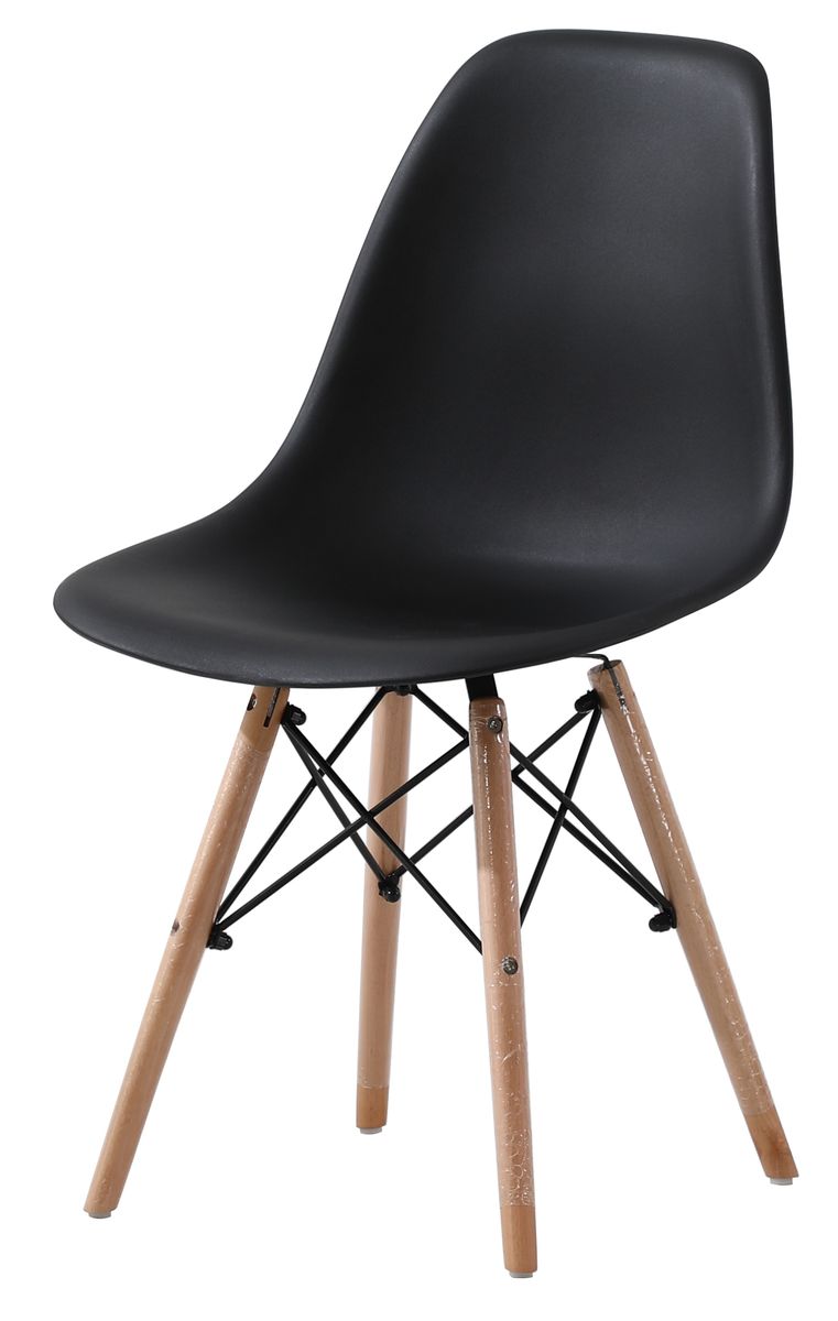 Modern Black Armless Dining Chair with Wooden Legs | Scandinavian Plastic Side Chair for Dining Room, Office & Café